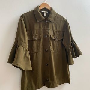 Olive ruffle safari top